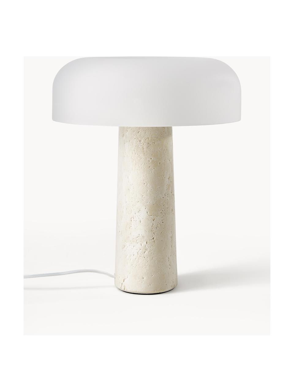 Lampa stołowa z trawertynową podstawą Carla, Biały, beżowy, trawertyn, Ø 32 x W 39 cm