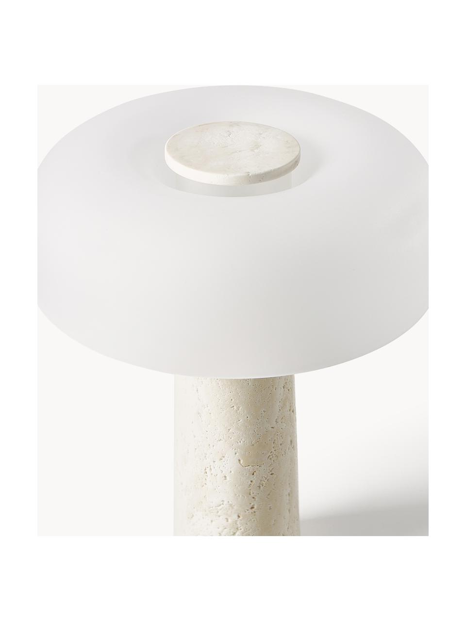 Lampada da tavolo con base in travertino Carla, Paralume: vetro, Base della lampada: travertino, metallo, Bianco, beige, travertino, Ø 32 x Alt. 39 cm