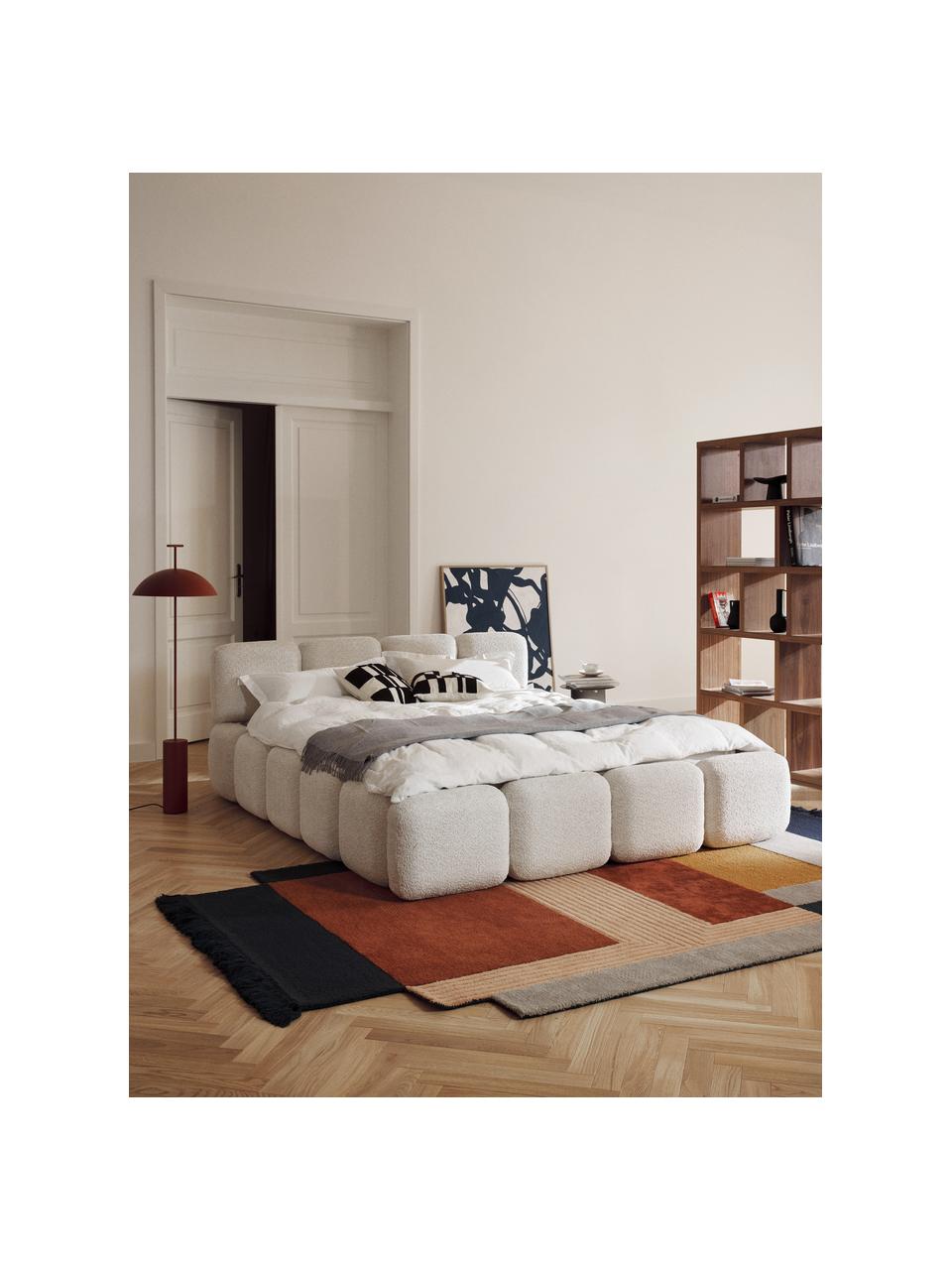 Buklé čalúnená posteľ Tayla, Buklé lomená biela, Š 140 x D 200 cm
