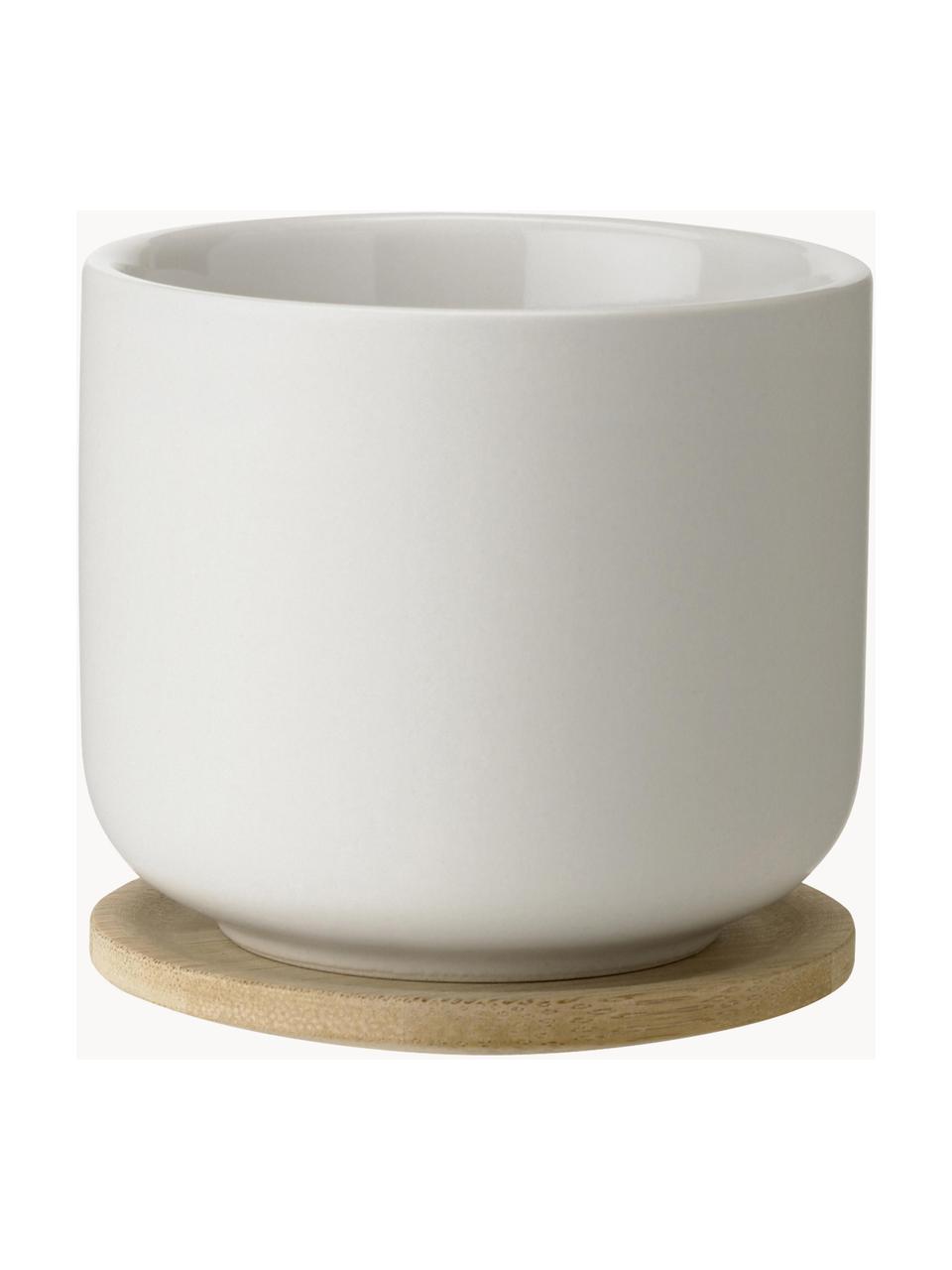 Taza con tapadera/posavaso Theo, Blanco crudo, Ø 8 x Al 8 cm, 200 ml