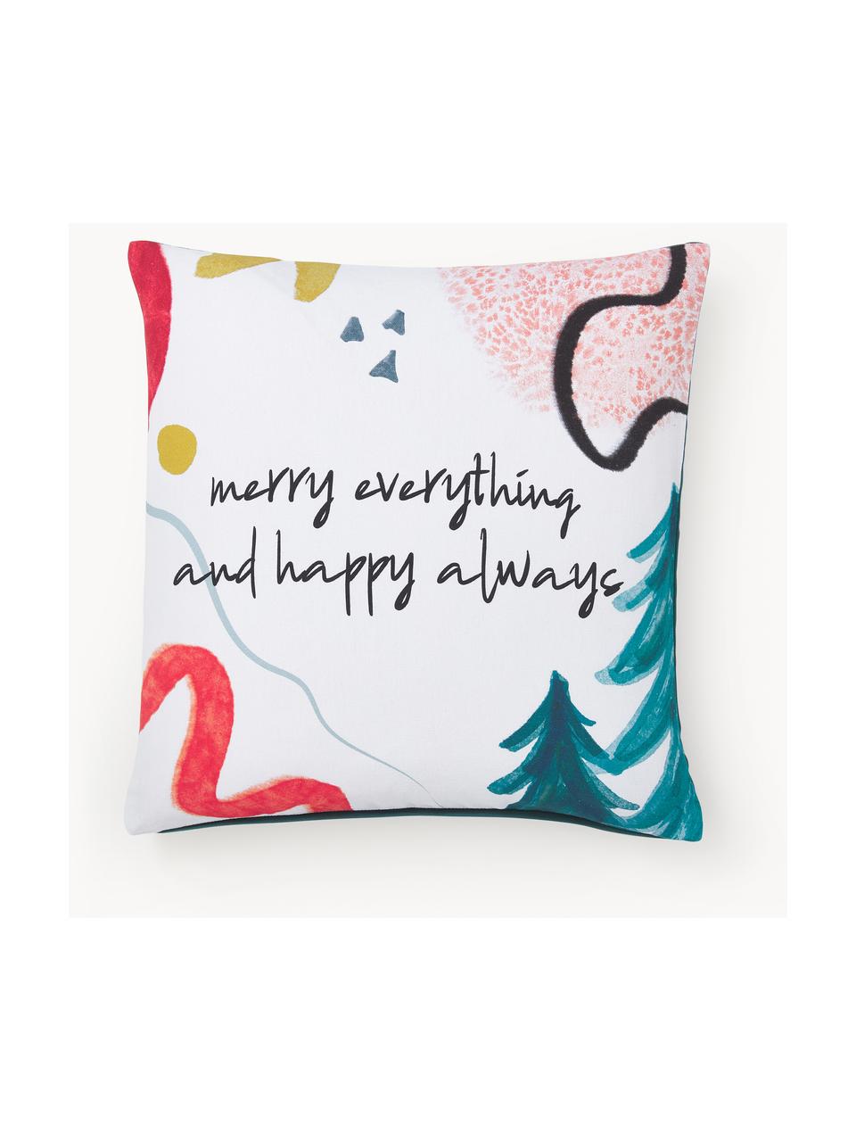 Copricuscino con scritta invernale Happy Always, 100% cotone, Multicolore, Larg. 45 x Lung. 45 cm