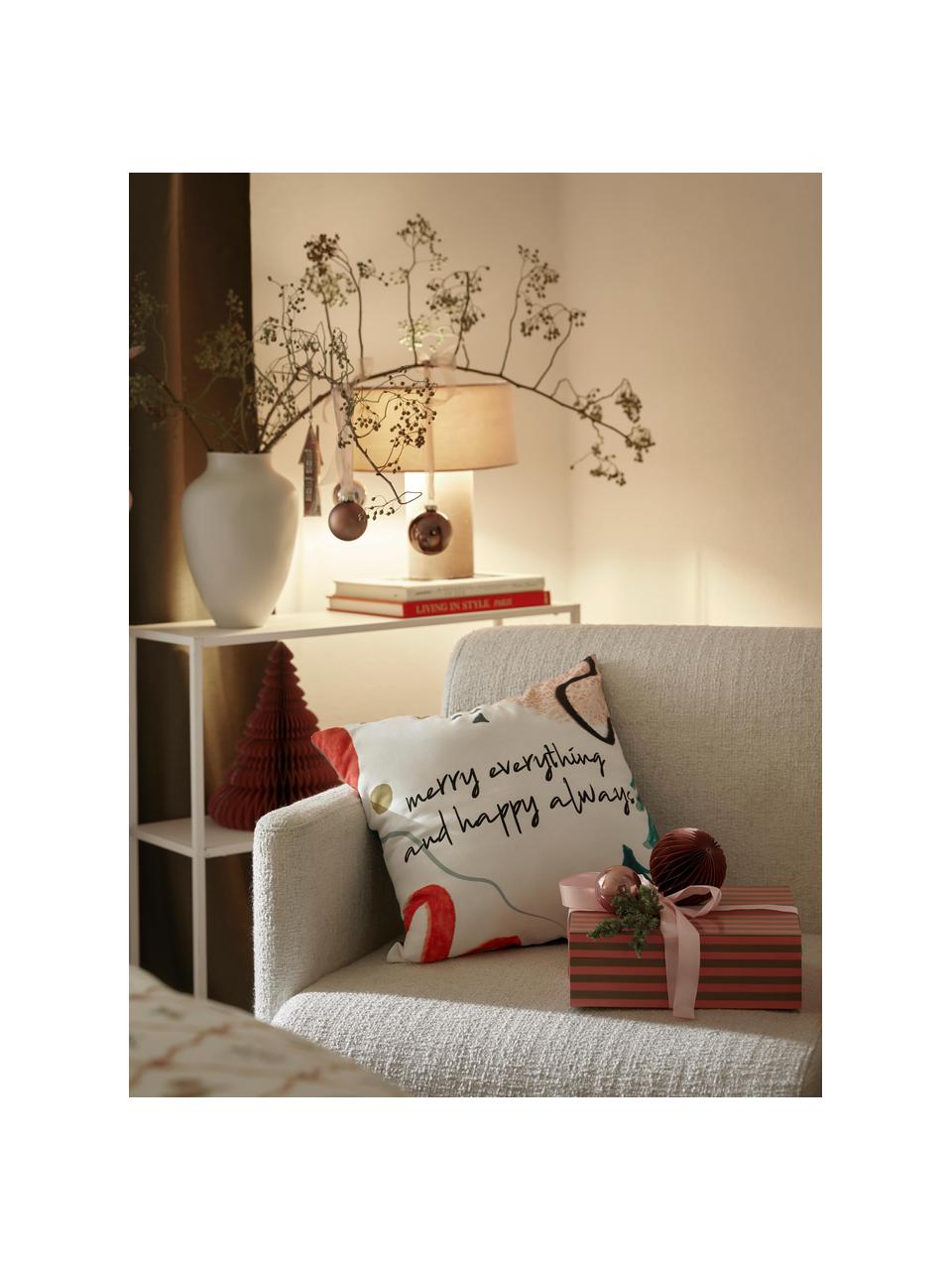 Kissenhülle Happy Always mit winterlichem Schriftzug, 100 % Baumwolle, Bunt, B 45 x L 45 cm