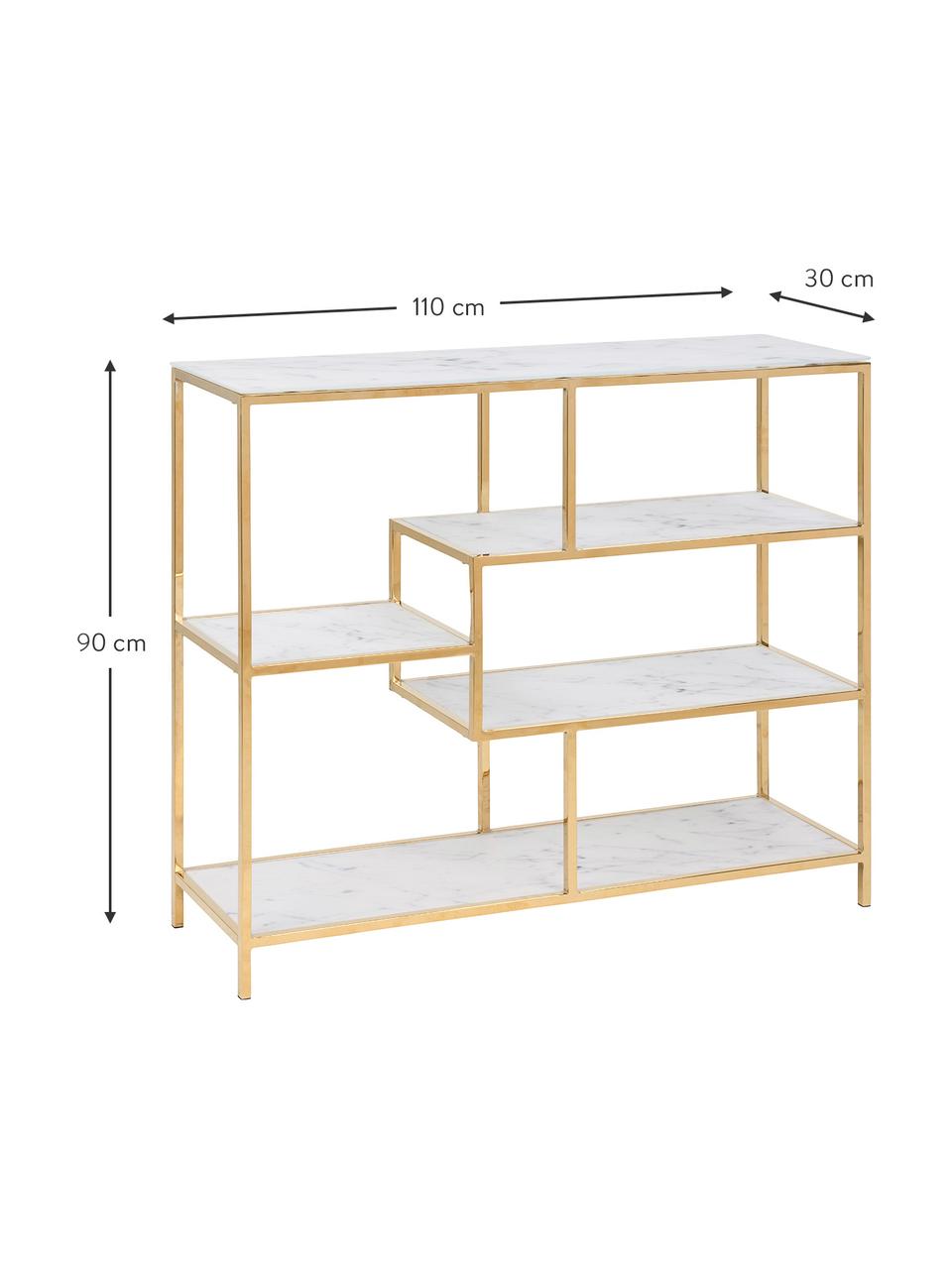 Console Aruba in marmerlook, Plateaus: veiligheidsglas, metaal, , Frame: gepoedercoat metaal, Wit, goudkleurig, B 110 x H 90 cm