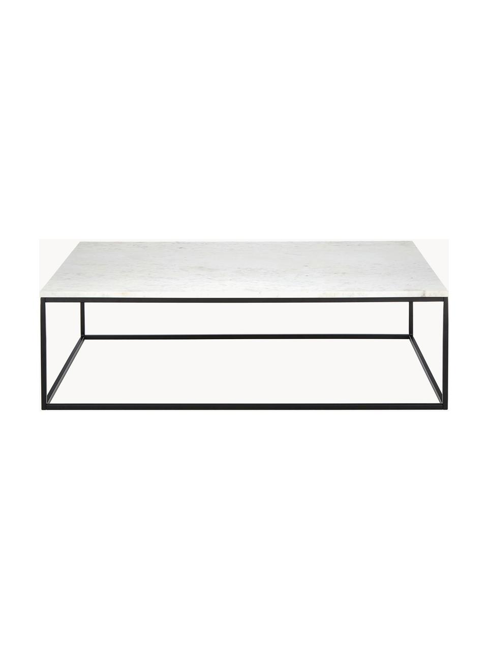 Tavolino grande da salotto con piano in marmo Alys, Struttura: metallo verniciato a polv, Bianco marmorizzato, nero, Larg. 120 x Prof. 75 cm