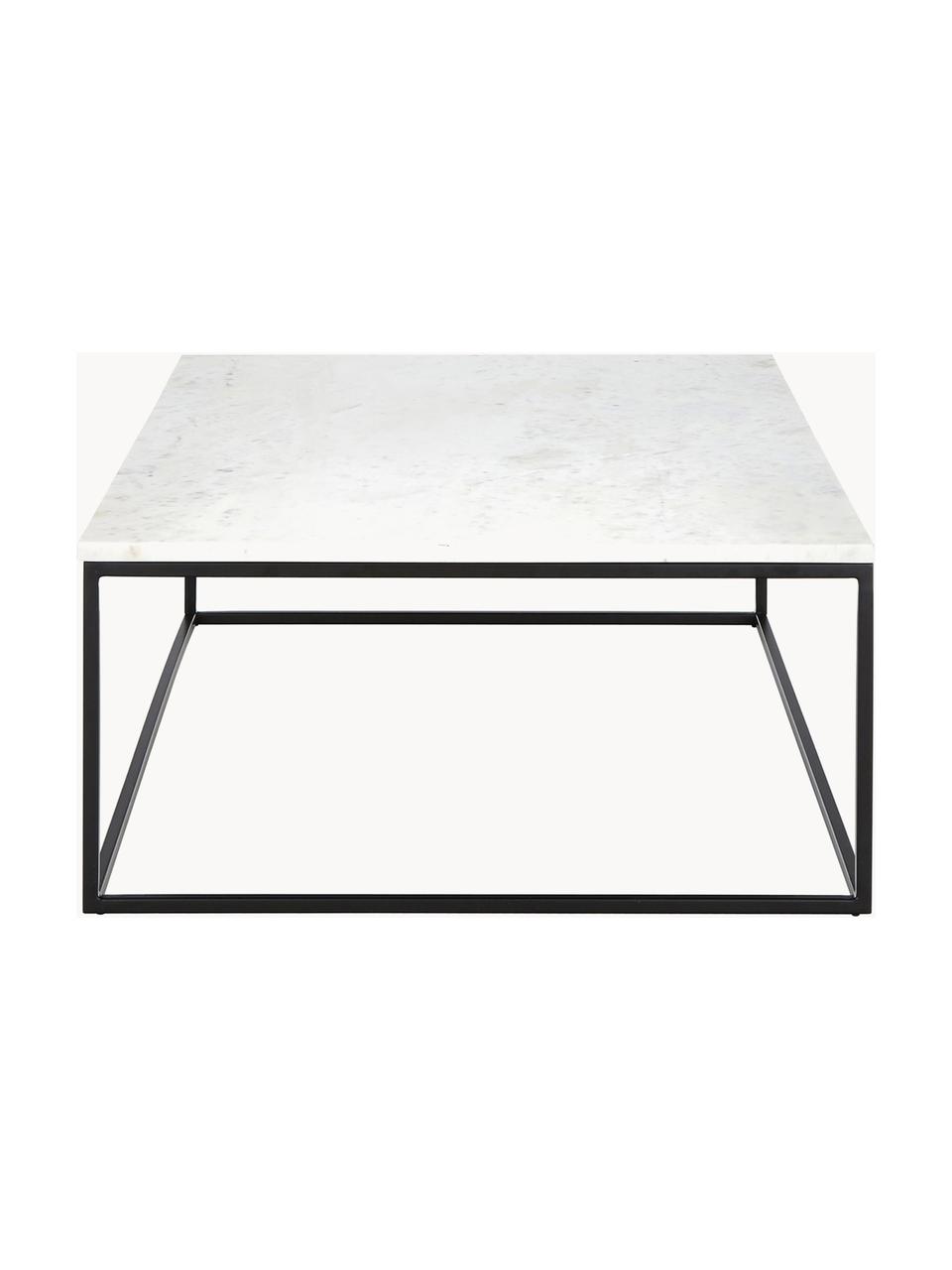 Großer Marmor-Couchtisch Alys, Tischplatte: Marmor, Gestell: Metall, pulverbeschichtet, Weiß marmoriert, Schwarz, B 120 x T 75 cm