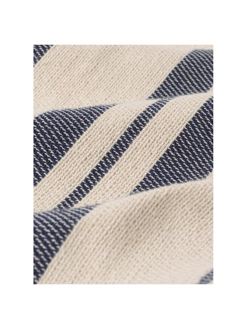 Couvre-lit pur coton à rayures Juarez, 100 % coton, Couleur crème, bleu foncé, larg. 240 x long. 260 cm (pour lits de 160 x 200)