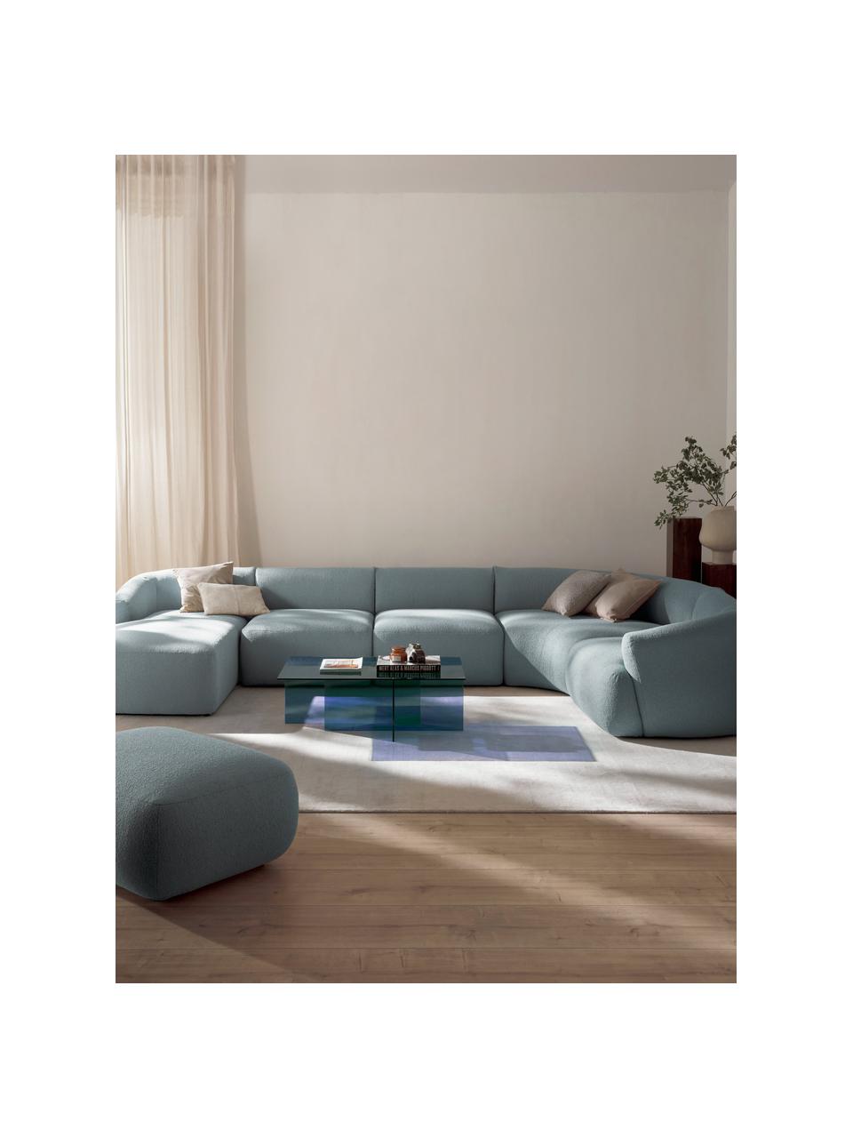 Sofa modułowa Bouclé Sofia, Tapicerka: Bouclé (100% poliester) D, Stelaż: drewno świerkowe, płyta w, Nogi: tworzywo sztuczne Ten pro, Niebieski Bouclé, S 404 x G 231 cm, prawostronna