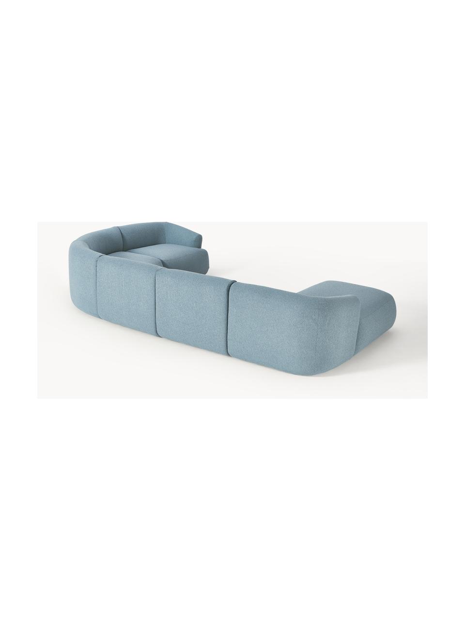 Modulárna buklé sedacia súprava Sofia, Buklé modrá, Š 404 x H 231 cm, pravé rohové prevedenie
