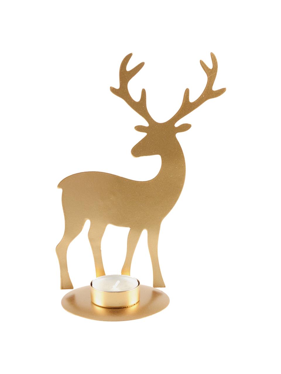 Teelichthalter Deer in Goldfarben, Metall, beschichtet, Goldfarben, B 14 x H 21 cm