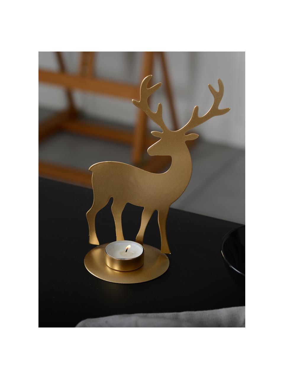 Svícen na čajovou svíčku Deer, Potažený kov, Zlatá, Š 14 cm, V 21 cm