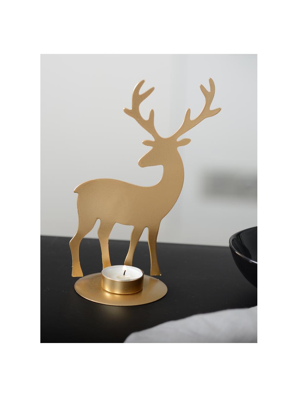 Teelichthalter Deer in Goldfarben, Metall, beschichtet, Goldfarben, B 14 x H 21 cm