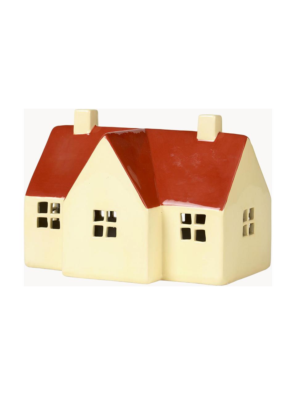 Maison lumineuse de Noël Bolys, Céramique, émaillée, Jaune pâle, rouge, larg. 19 x haut. 13 cm