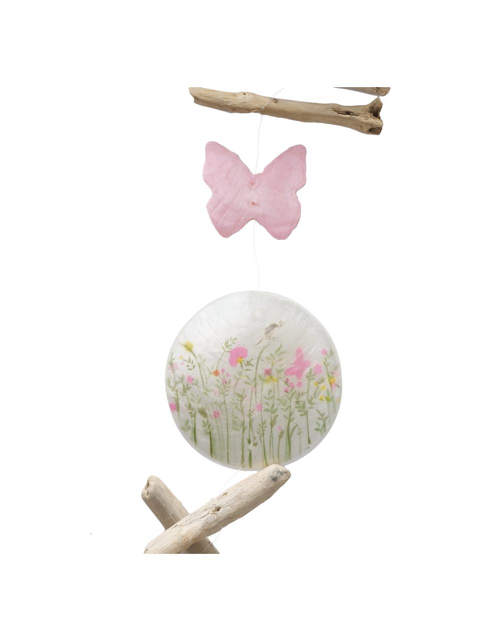 Guirlande faite main Rosalie, 2 élém., Palourdes Capiz, imprimé, bois flotté, Vert, rose pâle, blanc, bois, Ø 7 x long. 180 cm