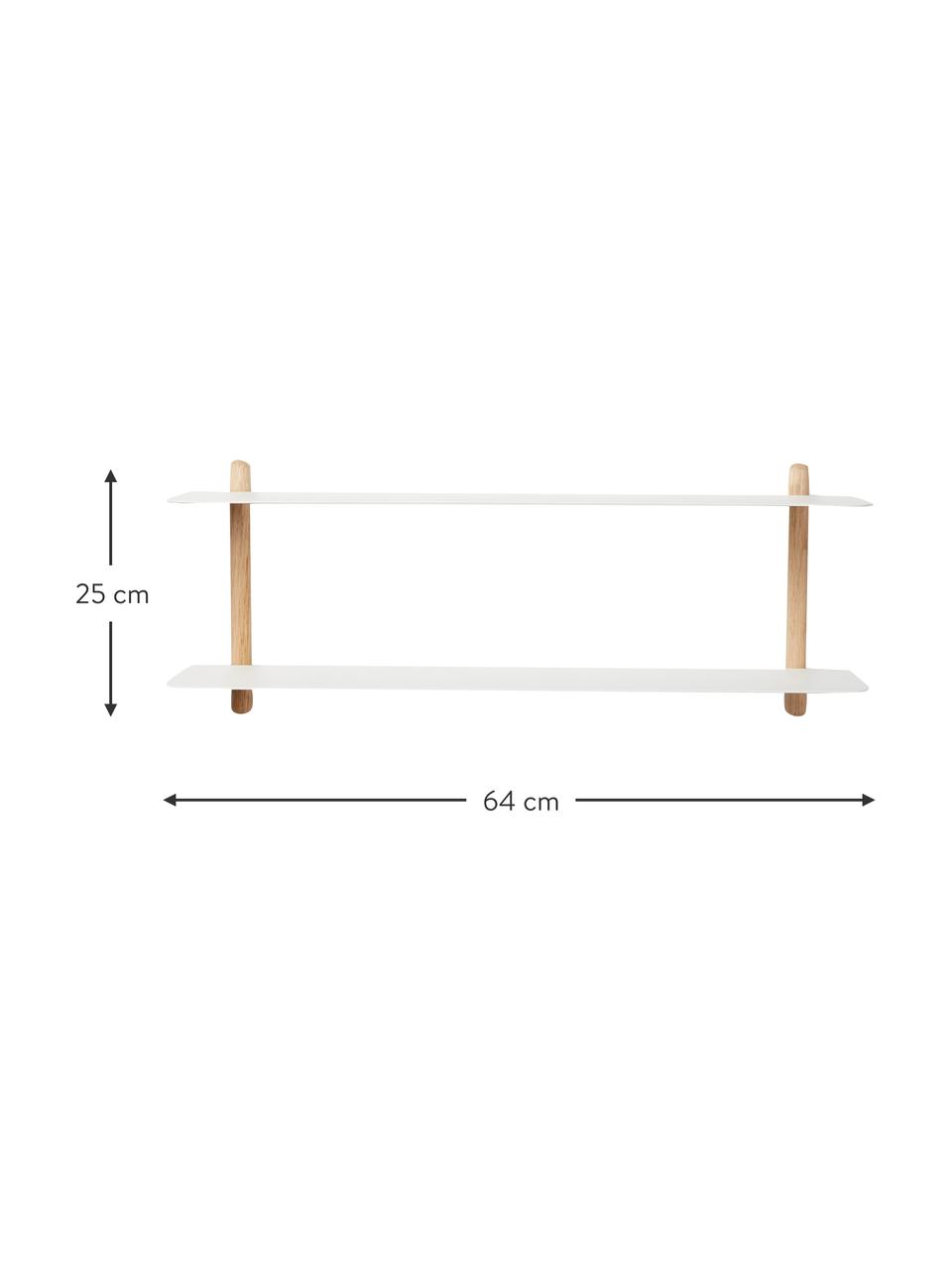 Estante de pared Nivo, Estantes: acero recubierto, Estructura: madera de roble, Madera de roble, blanco, An 64 x Al 25 cm