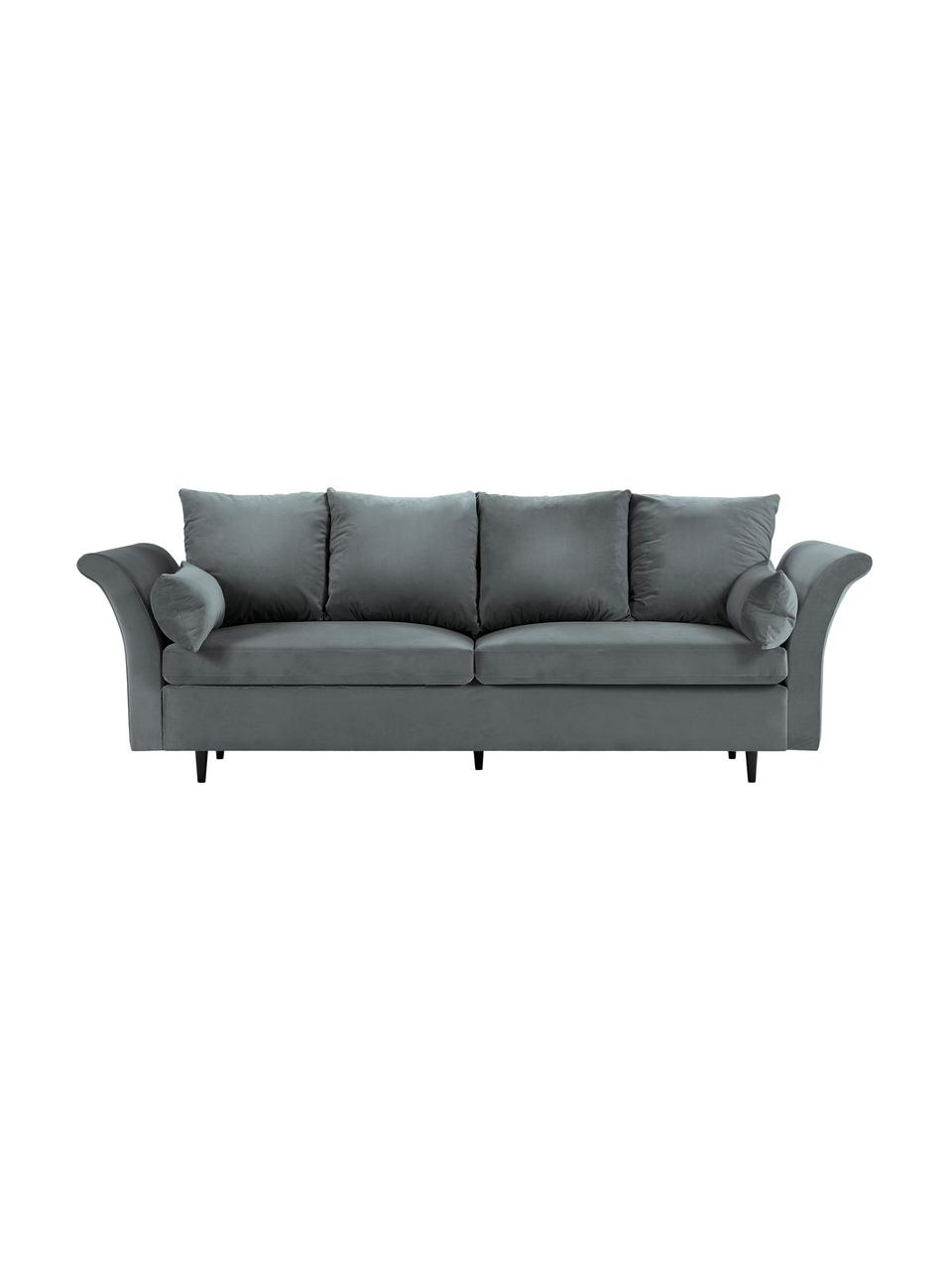 Sofa rozkładana z aksamitu z funkcją przechowywania Lola (3-osobowa), Nogi: drewno, Ciemny szary, S 245 x G 95 cm