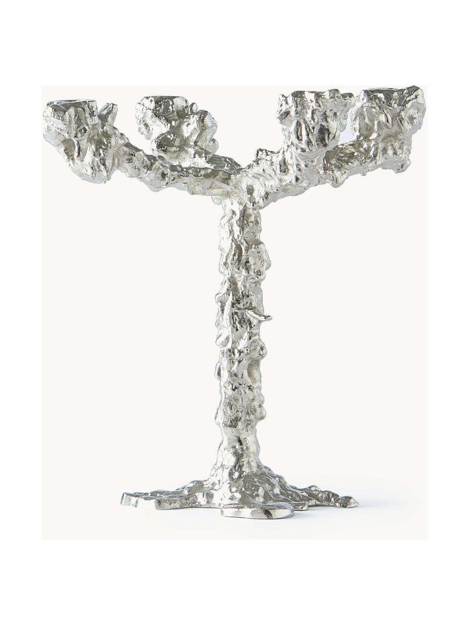 Ručně vyrobený kovový svícen Drip, Potažený hliník, Stříbrná, Š 28 cm, V 32 cm