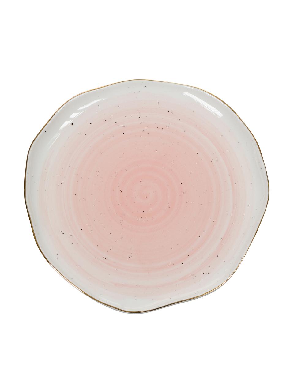 Ručne vyrobený plytký tanier so zlatým okrajom Bella, 2 ks, Bledoružová