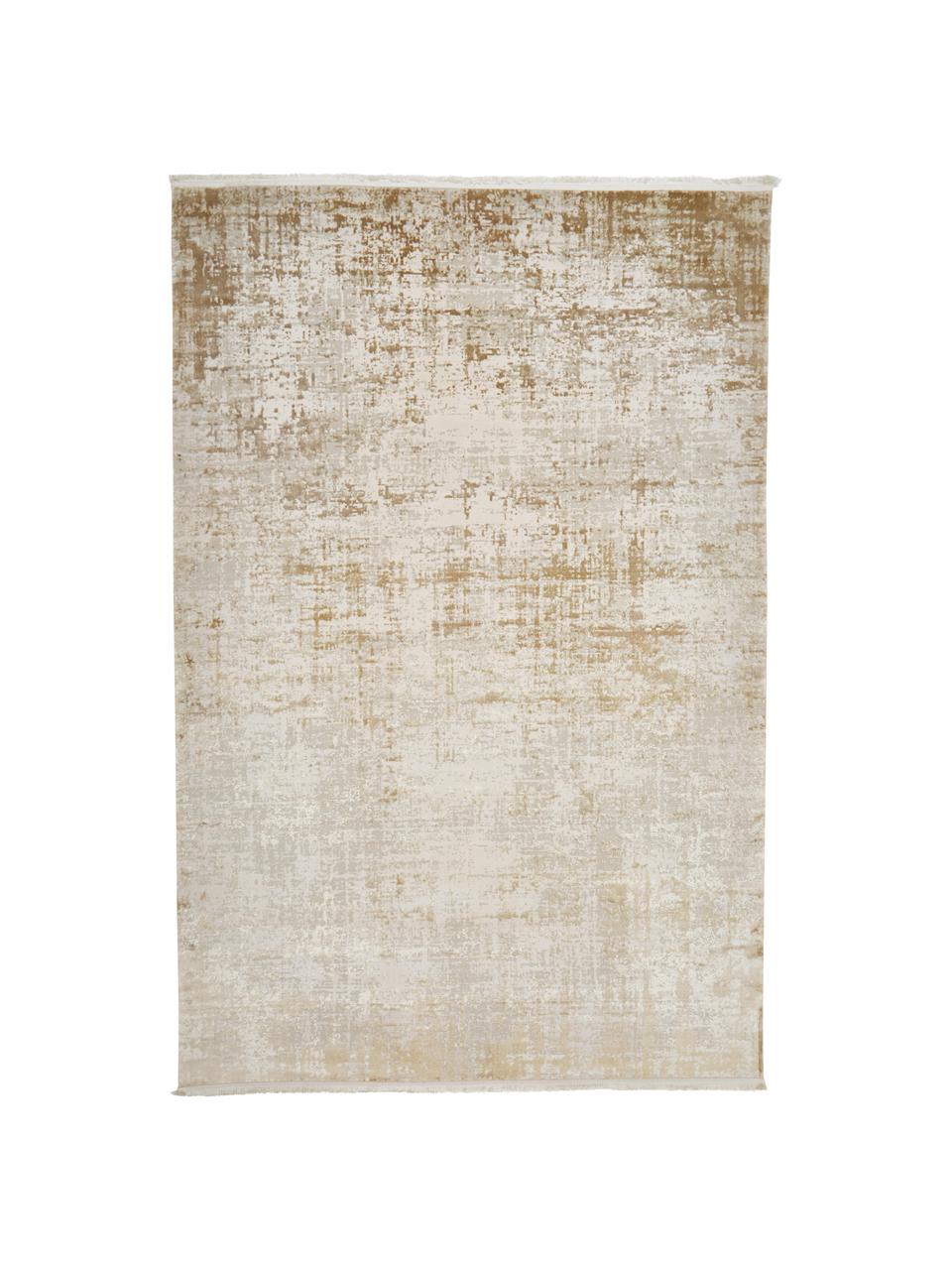 Tappeto luccicante a pelo corto con frange Cordoba, Retro: 100% cotone, Tonalità beige, Larg. 130 x Lung. 190 cm (taglia S)