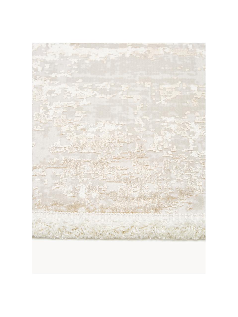 Glanzend laagpolig vloerkleed Cordoba met franjes, Bovenzijde: 70% acryl, 30% viscose, Onderzijde: 100% katoen, Beigetinten, B 240 x L 340 cm (Maat XL)