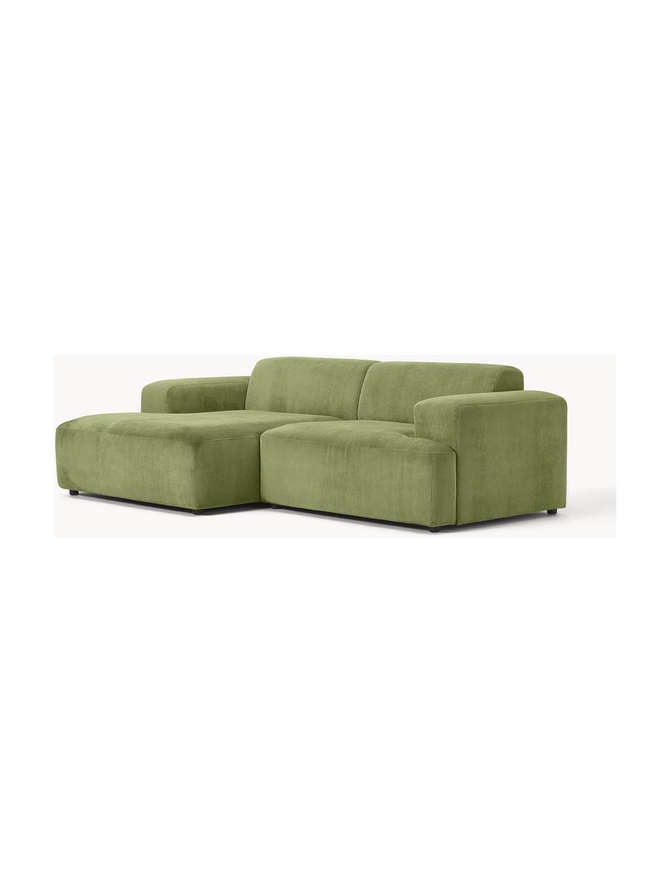 Cord-Ecksofa Melva (3-Sitzer), Bezug: Cord (92 % Polyester, 8 %, Gestell: Massives Kiefernholz, Spa, Cord Olivgrün, B 238 x T 143 cm, Eckteil links