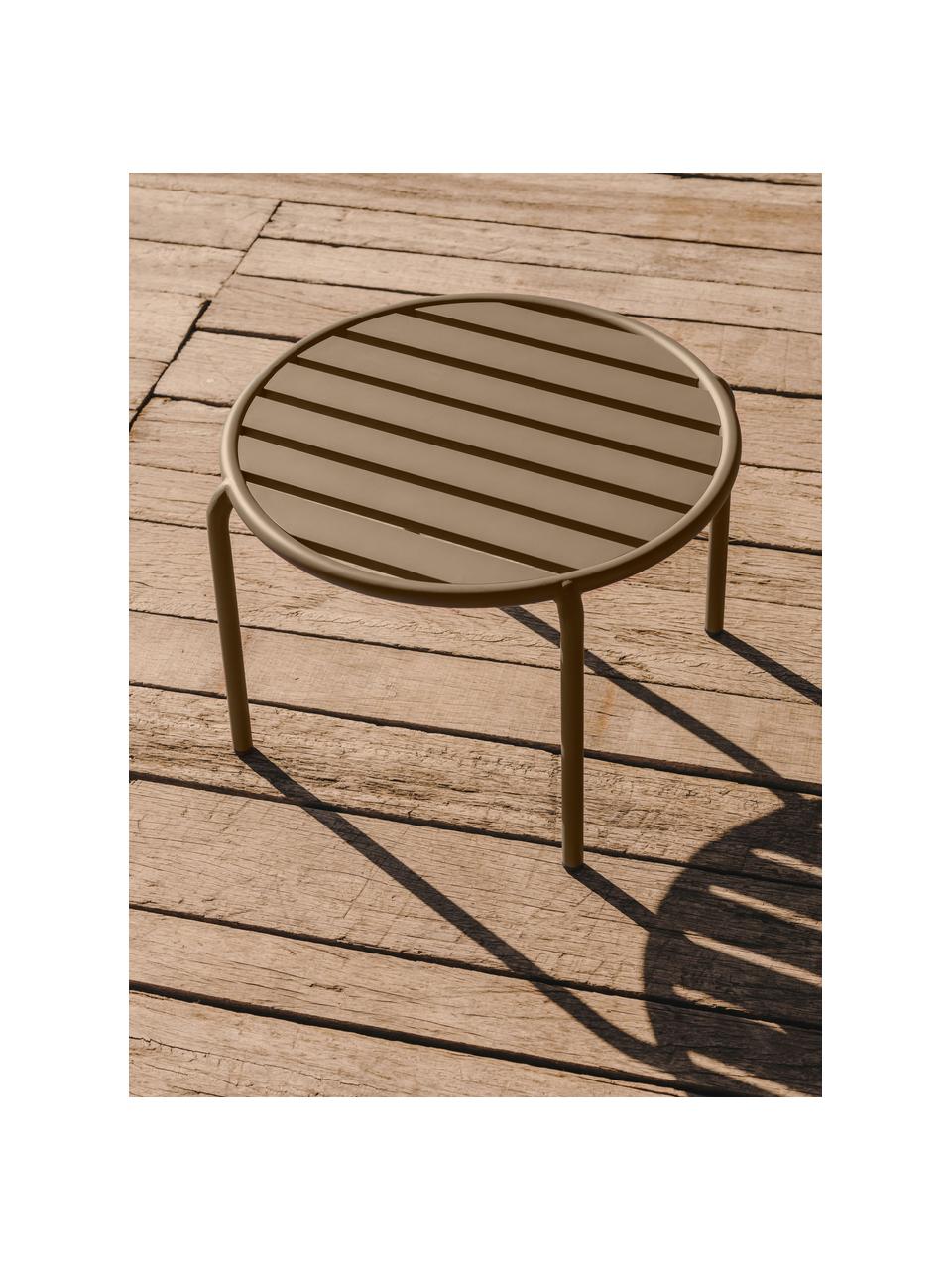 Okrúhly záhradný konferenčný stolík Joncols, Hliník ošetrený práškovým náterom, Olivovozelená, Ø 68 cm