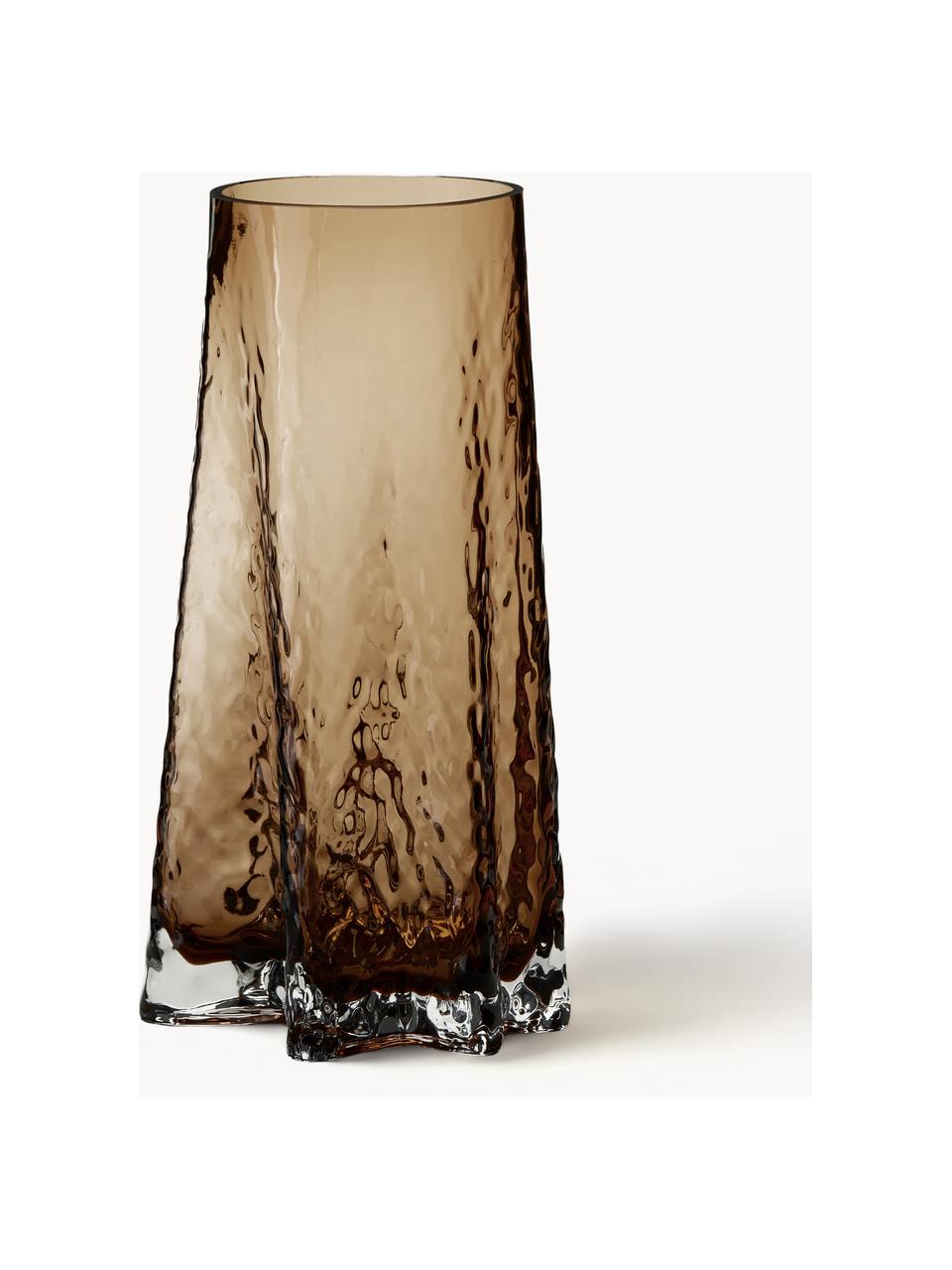 Ručně foukaná skleněná váza se strukturovaným povrchem Gry, V 30 cm, Ručně foukané sklo, Hnědá, poloprůhledná, Ø 15 cm, V 30 cm