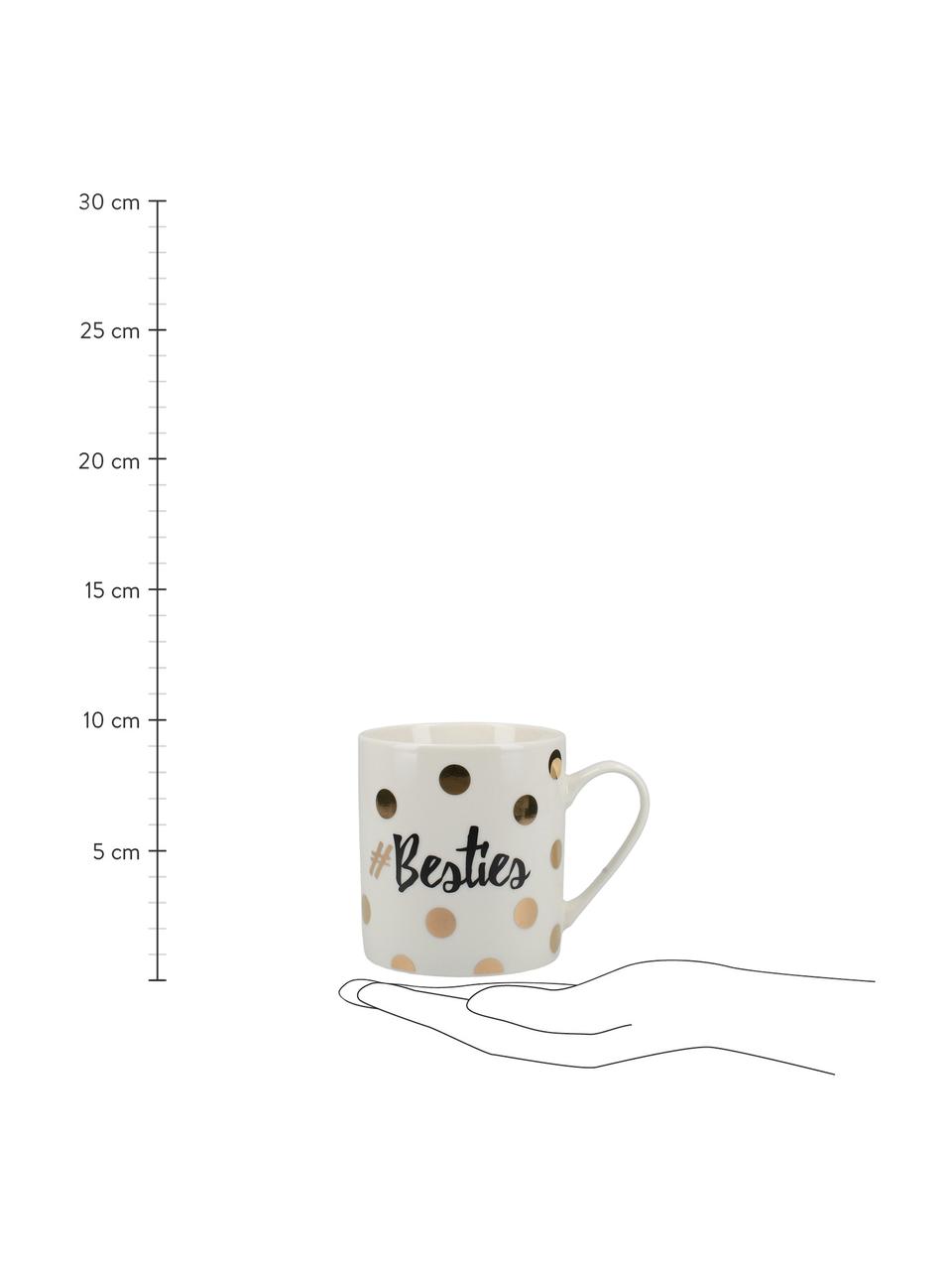 Tazas de café Besties, 2 uds., Porcelana, Blanco, negro, dorado, Ø 12 x Al 10 cm, 350 ml