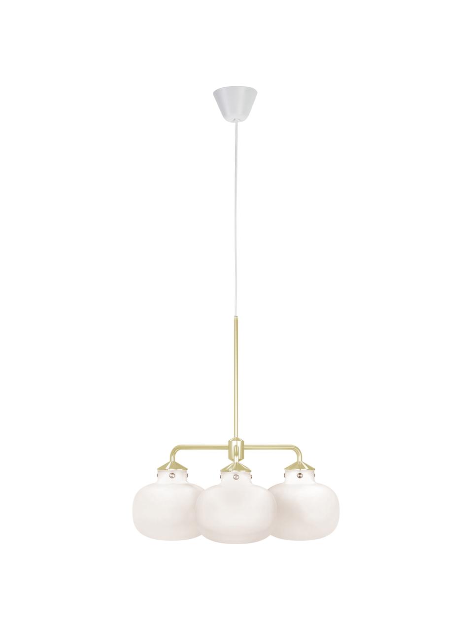 Lámpara de techo Raito, Pantalla: vidrio, Anclaje: plástico, Cable: cubierto en tela, Blanco opalino, latón, Ø 57 x Al 55 cm