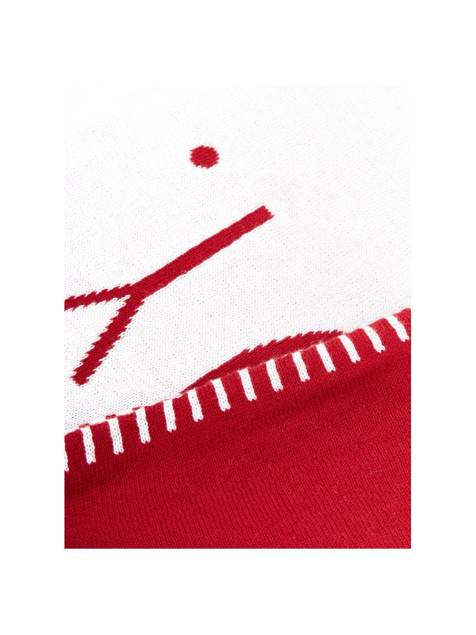 Fijn gebreide dubbelzijdige kussenhoes Jolanda met opschrift, 100% katoen, Rood, crèmewit, 30 x 50 cm