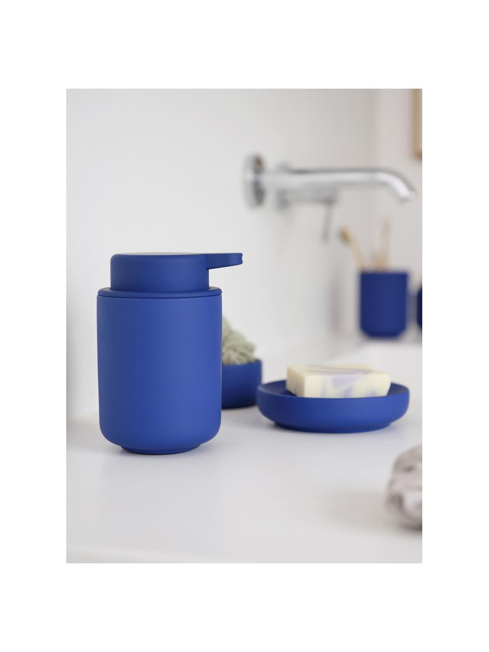 Dosificador de jabón con superficie suave al tacto Ume, Recipiente: gres cubierto con superfi, Azul real, Ø 8 x Al 13 cm