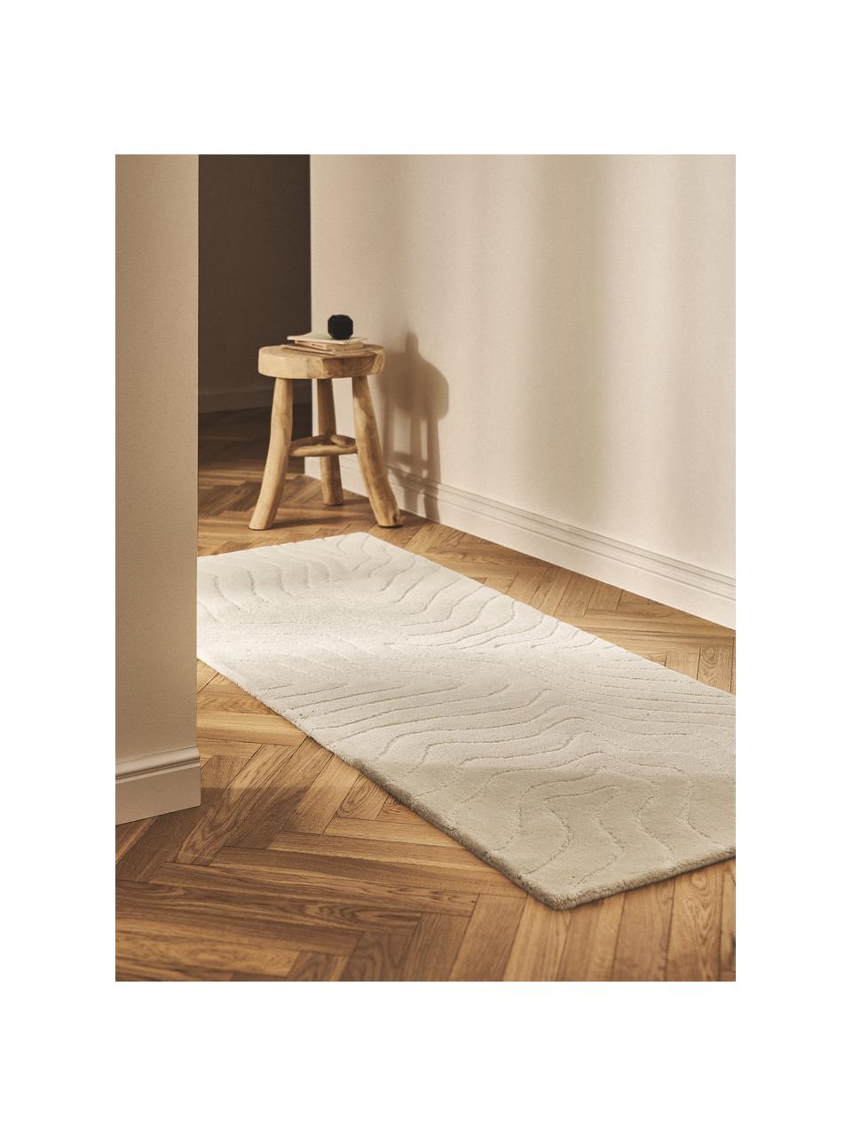 Tapis de couloir en laine tuftée main Aaron, Blanc crème, larg. 80 x long. 200 cm