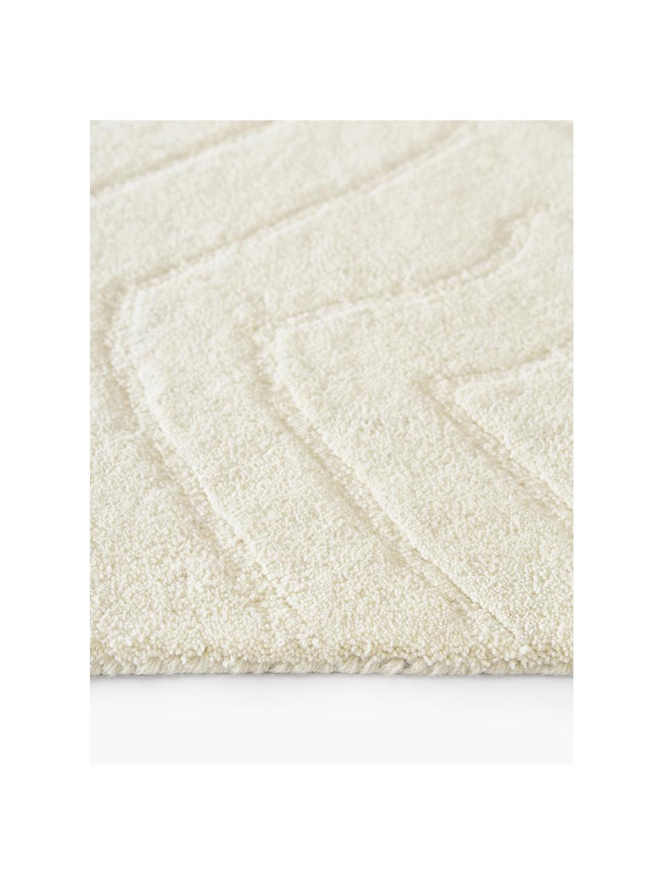 Tapis de couloir en laine tuftée main Aaron, Blanc crème, larg. 80 x long. 200 cm