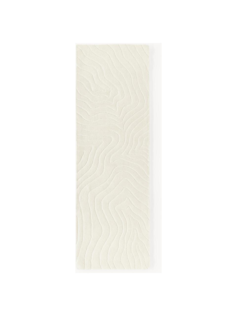 Tapis de couloir en laine tuftée main Aaron, Blanc crème, larg. 80 x long. 200 cm