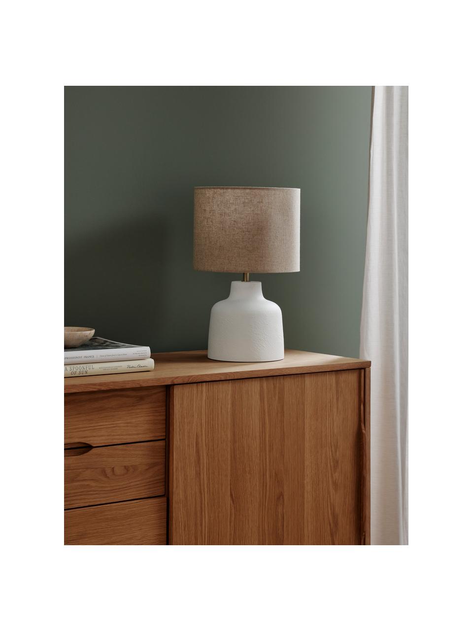 Handgefertigte Tischlampe Ike mit Betonfuß, Lampenschirm: 100% Leinen, Lampenfuß: Beton, Cremeweiß, Beige, Ø 30 x H 45 cm