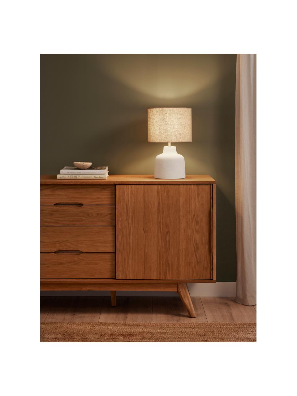 Handgefertigte Tischlampe Ike mit Betonfuß, Lampenschirm: 100% Leinen, Lampenfuß: Beton, Cremeweiß, Beige, Ø 30 x H 45 cm