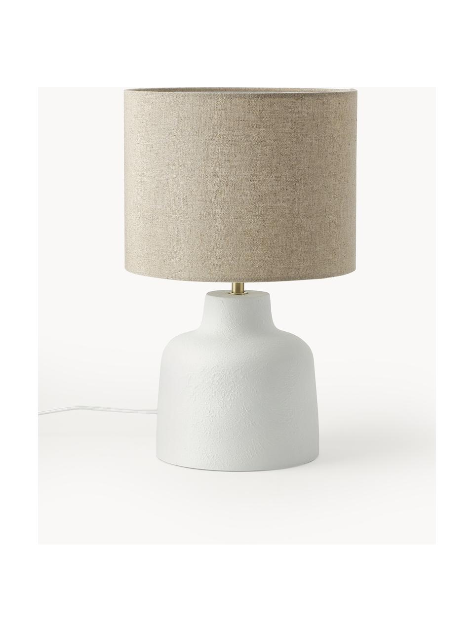 Ručne vyrobená stolová lampa s betónovým podstavcom Ike, Krémovobiela, béžová, Ø 30 x V 45 cm