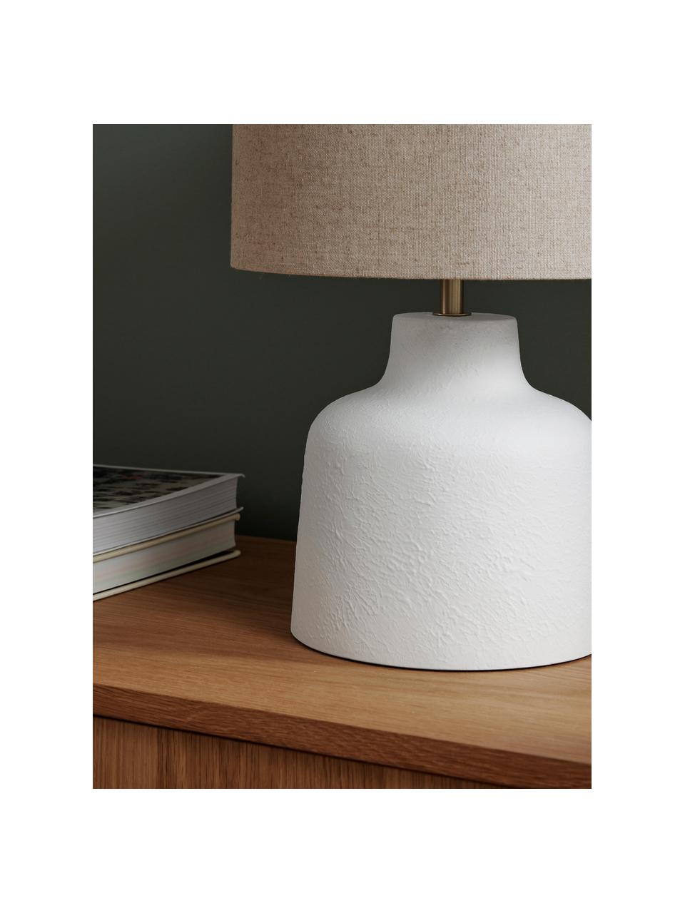 Handgemaakte tafellamp Ike betonnen voet, Lampenkap: 100% linnen, Lampvoet: beton, Crèmewit, beige, Ø 30 x H 45 cm