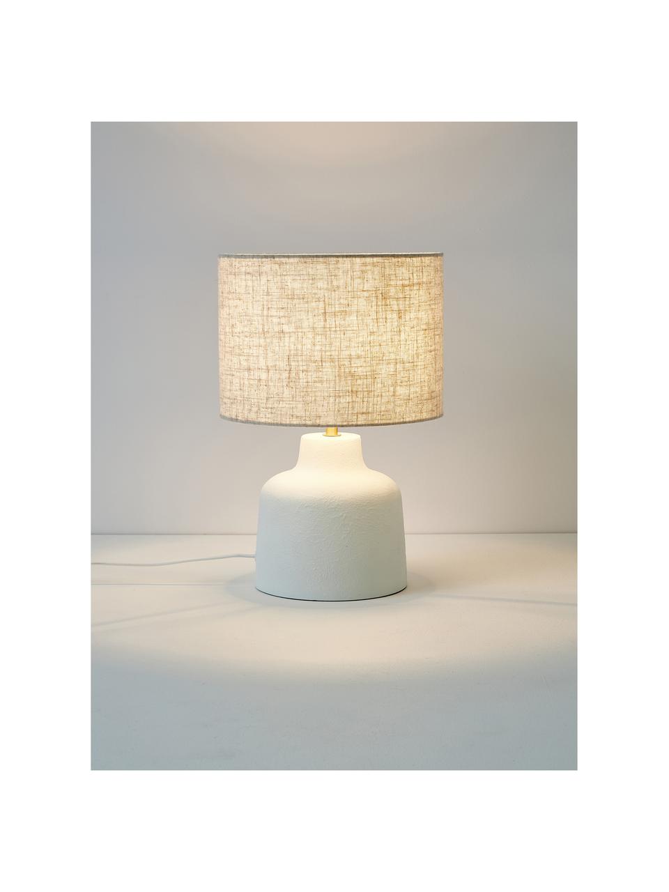 Lampada da tavolo con base in cemento Ike, Paralume: 100% lino, Bianco crema, beige, Ø 30 x Alt. 45 cm