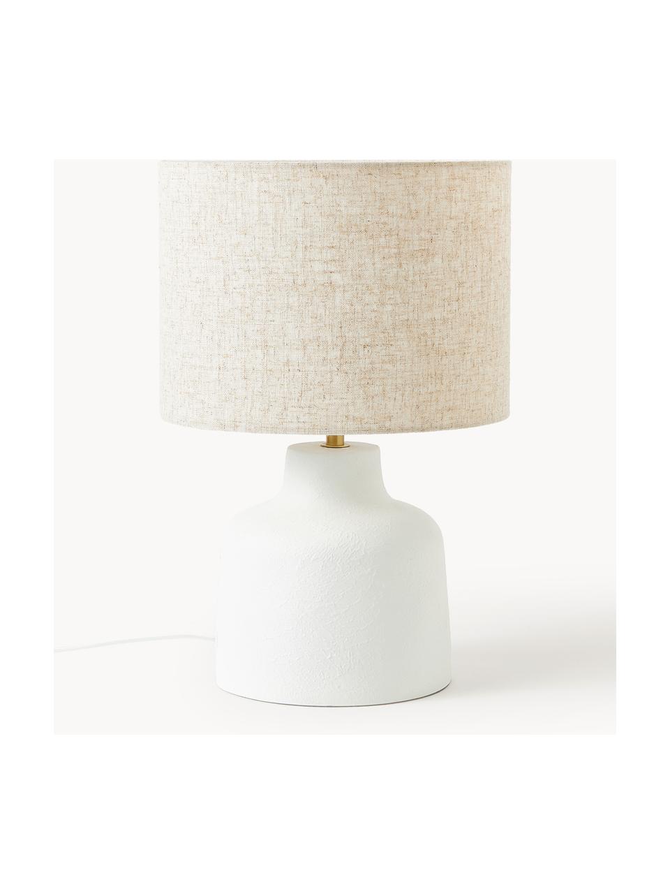 Lampada da tavolo con base in cemento Ike, Paralume: 100% lino, Bianco crema, beige, Ø 30 x Alt. 45 cm