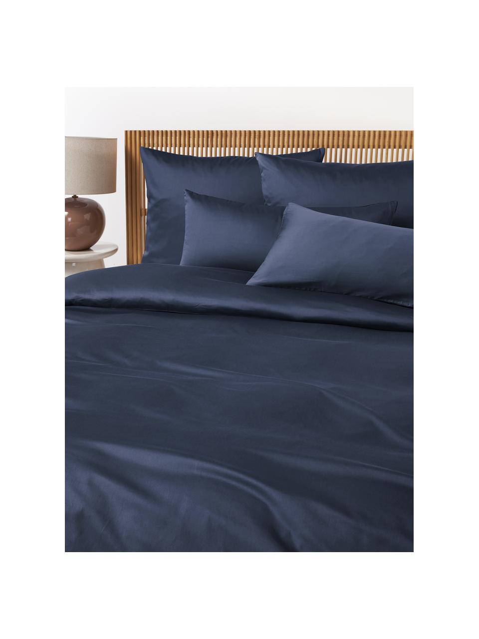 Funda nórdica de satén Comfort, Azul oscuro, Cama 90 (An 155 x L 220 cm)