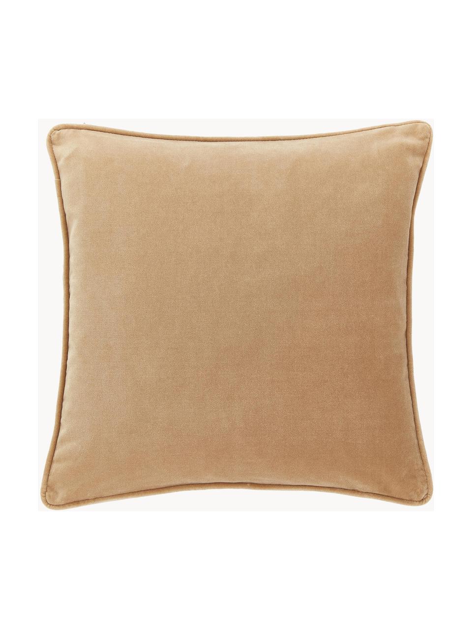 Poszewka na poduszkę z aksamitu Dana, 100% aksamit bawełniany, Jasny brązowy, S 50 x D 50 cm