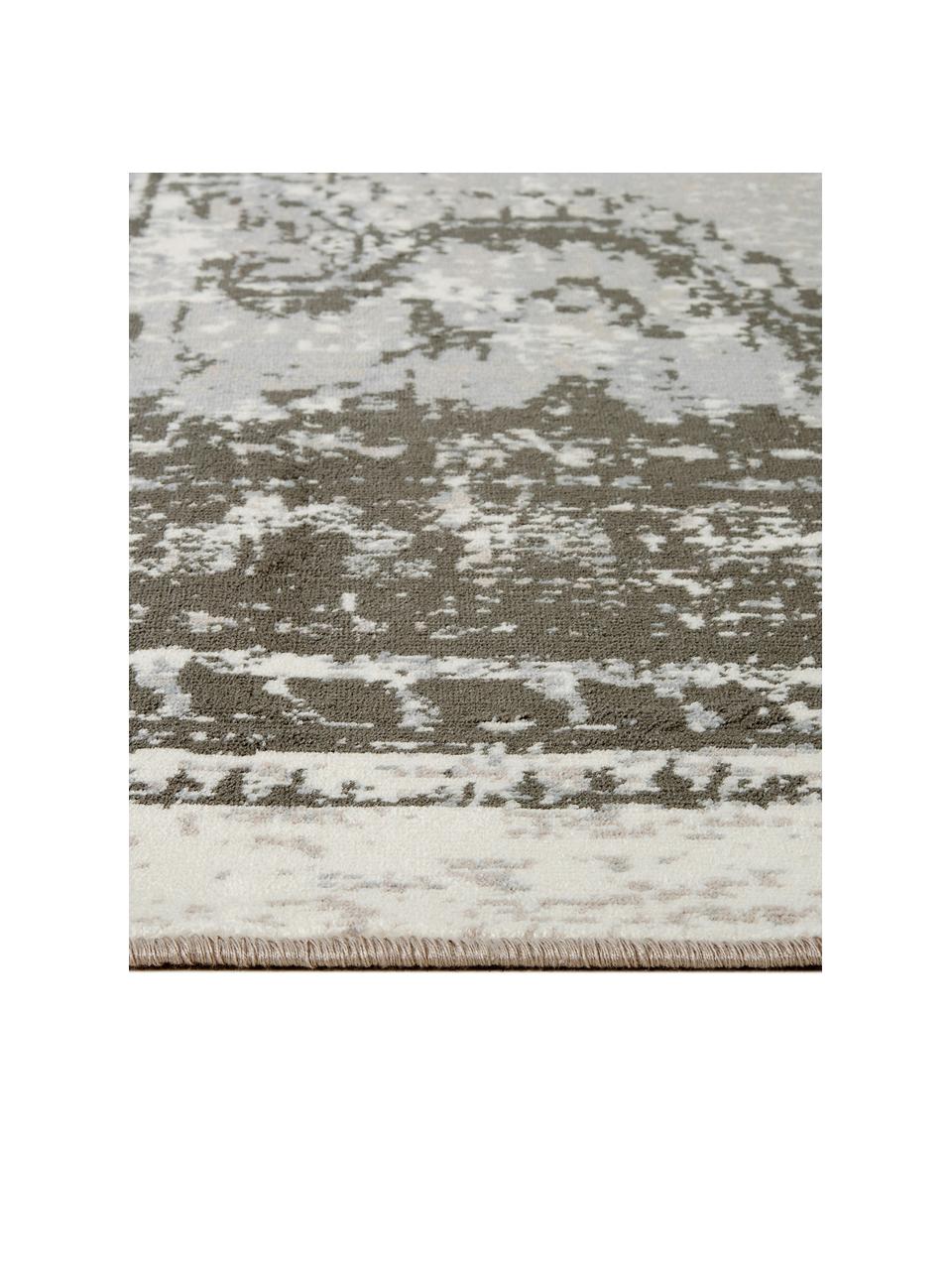 Vintage Viskoseteppich Marvel mit Fransen, Flor: 66% Viskose, 25% Baumwoll, Dunkelgrau, Hellgrau, Hellbeige, B 175 x L 240 cm (Größe M)