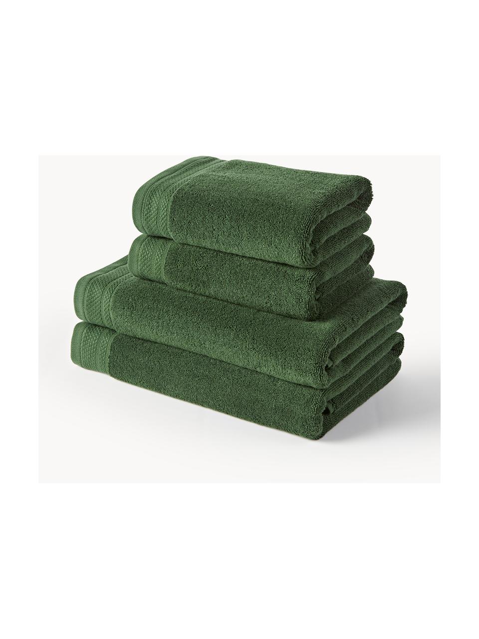 Lot de serviettes de bain en coton bio Premium, tailles variées, 100 % coton bio certifié GOTS (par GCL International, GCL-300517)
Qualité supérieure 600 g/m², Vert foncé, Lot de 6 éléments (serviettes d'invité, serviettes de toilette & draps de bain)