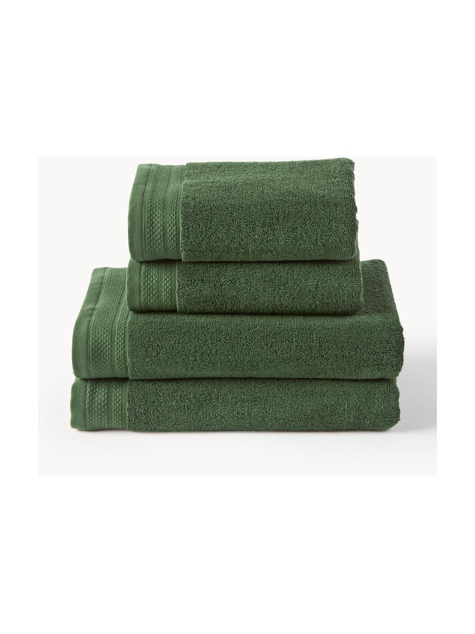 Set asciugamani in cotone organico Premium, varie misure, 100% cotone organico certificato GOTS (da GCL International, GCL-300517).
Qualità pesante, 600 g/m², Verde scuro, Set da 6 (asciugamano ospiti, asciugamano e telo bagno)