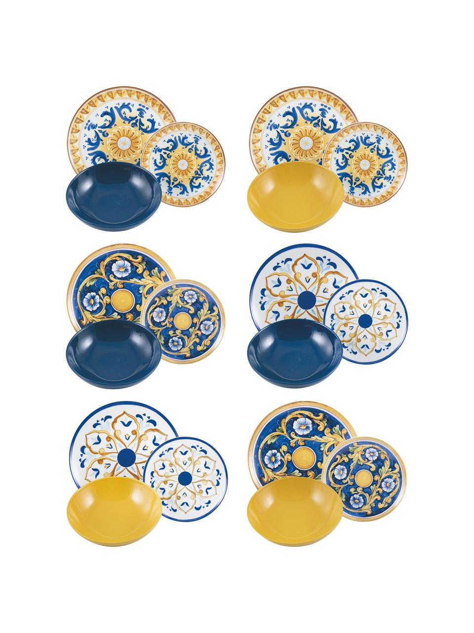 Service de table Sicilia, 6 personnes (18 élém.), Blanc, bleu foncé, jaune, Lot de différentes tailles