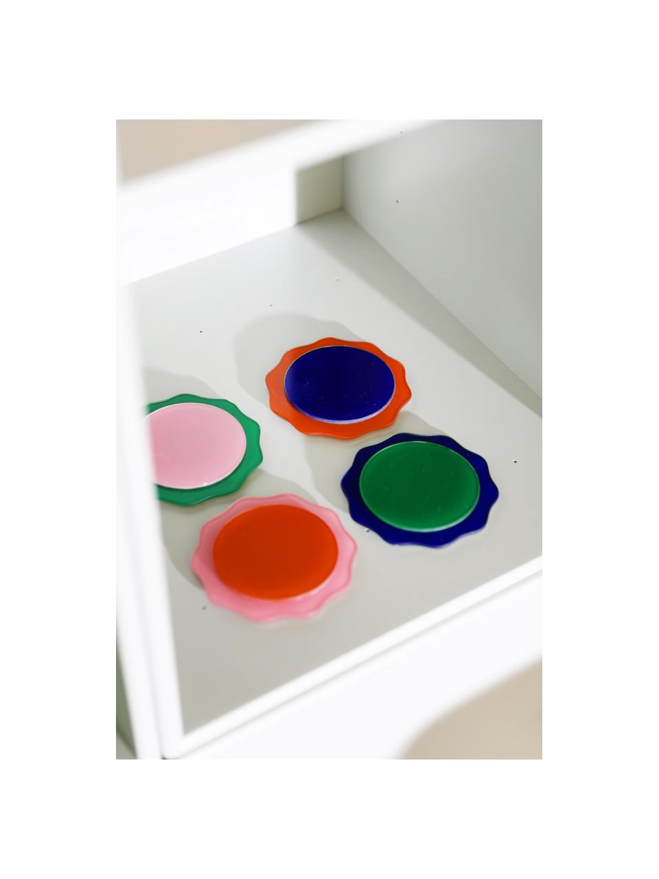 Glas-onderzetter Wobbly, set van 4, Glas, Donkerblauw, oranje, roze, groen, Ø 10 cm