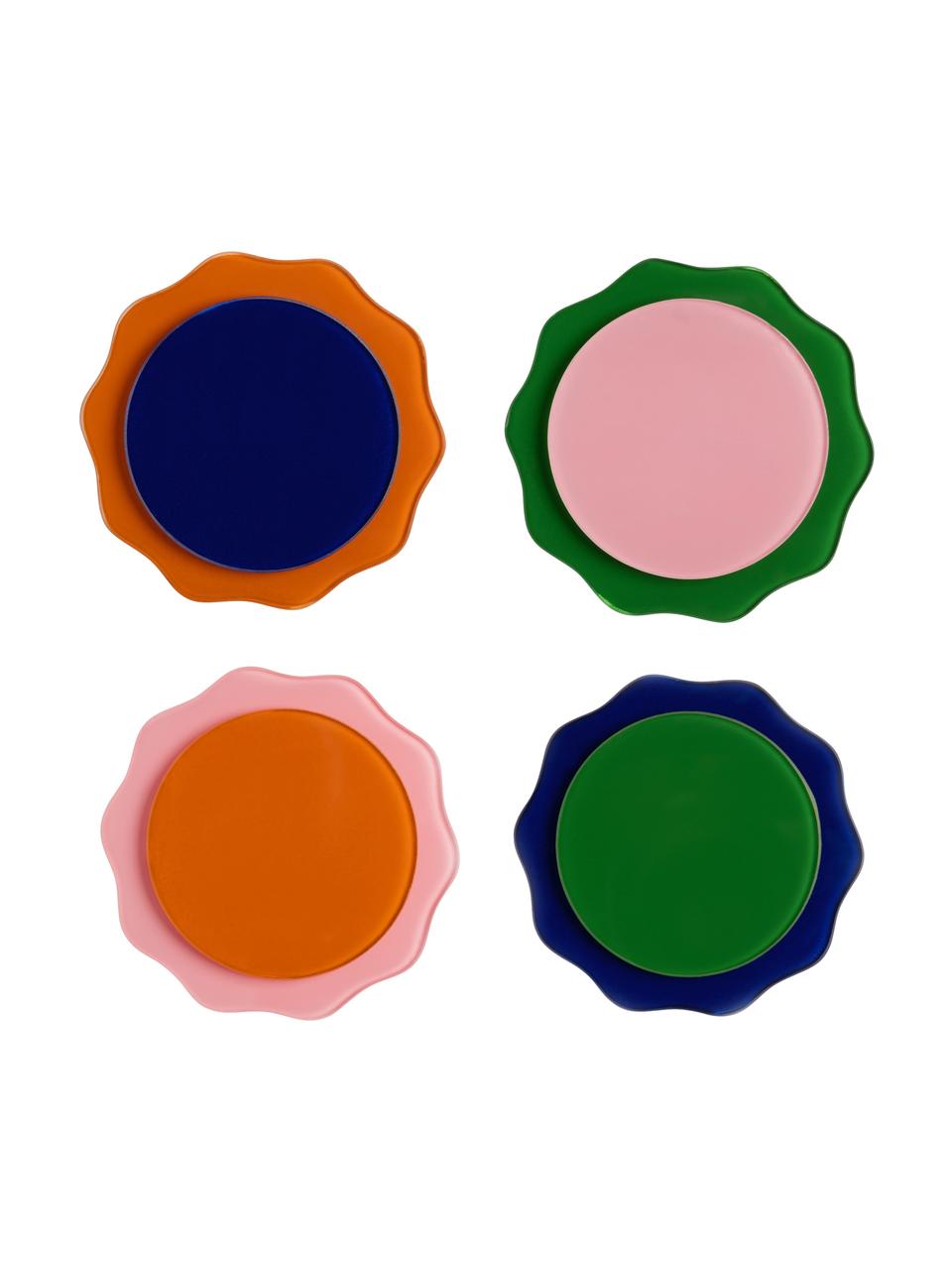 Komplet podstawek ze szkła Wobbly, 4 elem., Szkło, Ciemny niebieski, pomarańczowy, blady różowy, zielony, Ø 10 cm