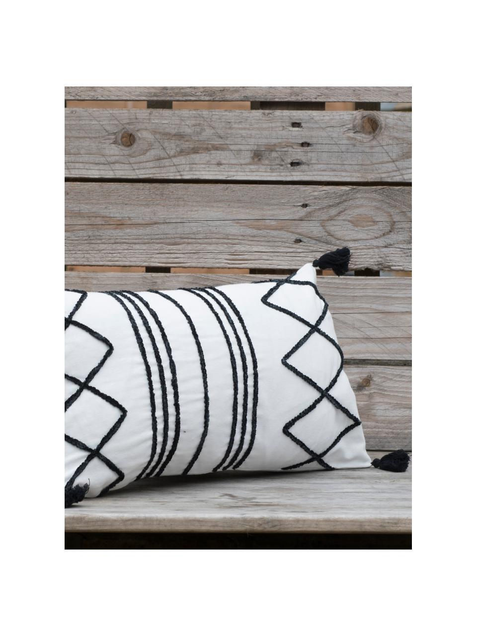 Housse de coussin rectangulaire boho Istanbul, Blanc, noir