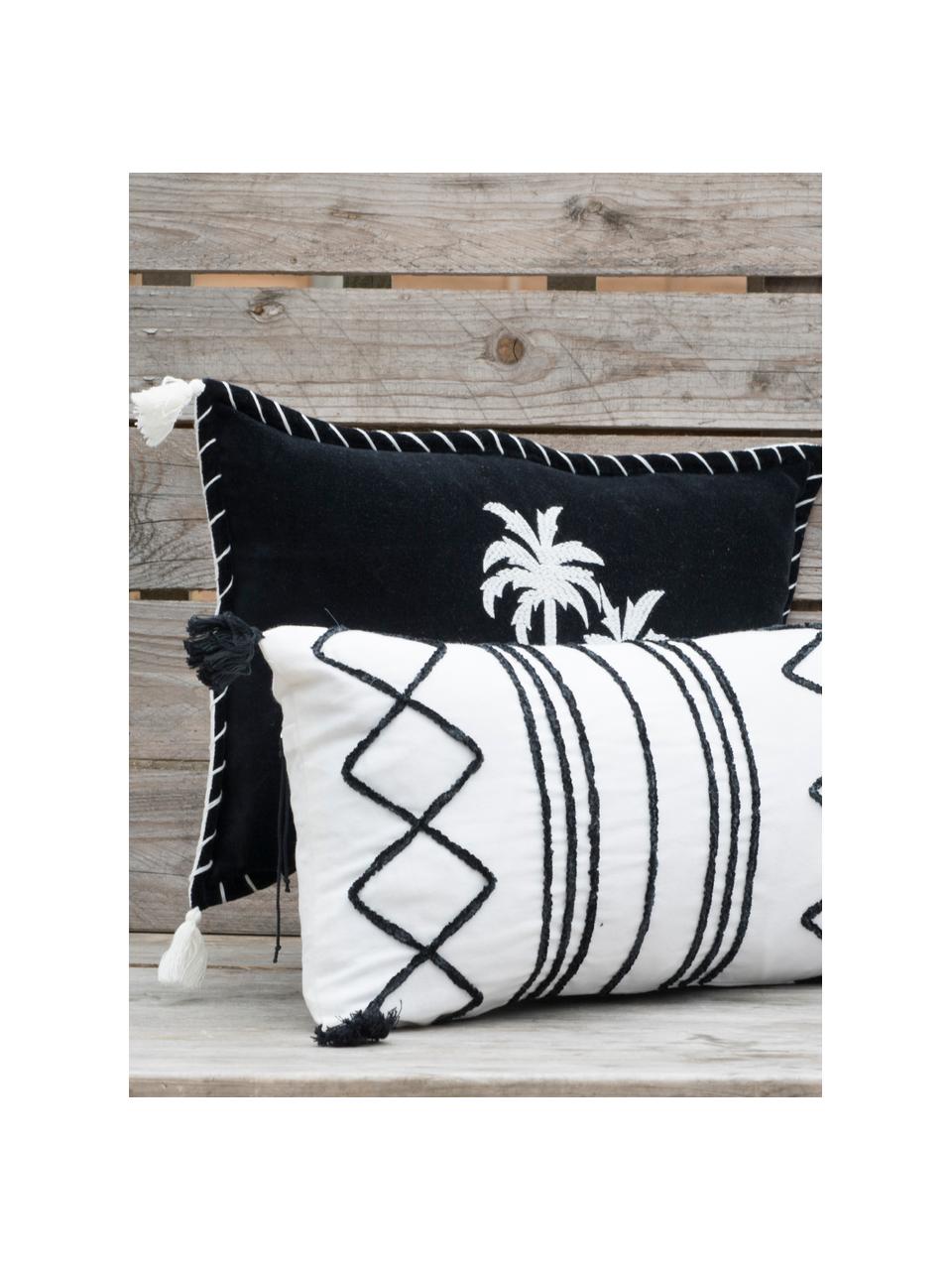 Housse de coussin rectangulaire boho Istanbul, Blanc, noir