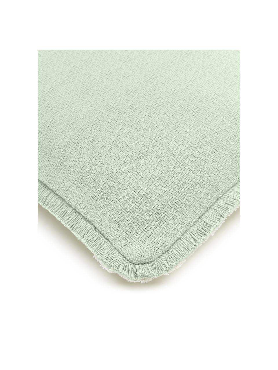 Dubbelzijdige kussenhoes Loran in mintgroen met decoratieve franjes, 100% katoen, Groen, B 40 x L 40 cm